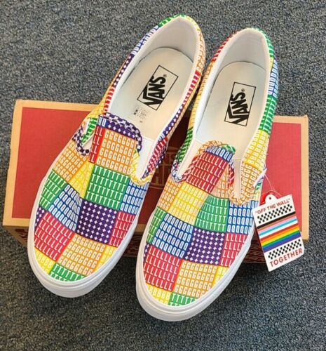 MENS SZ 12 - VANS Pride Classic Slip On LGBTQ+ Multicolor Rainbow Colorway NEW!