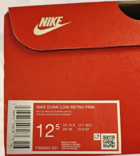 Nike Dunk Low Retro Premium | Mens Size 12.5 | Red Stardust Sanddrift Pink