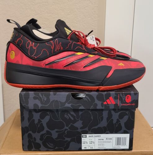 Bape x Dame 9 Adidas RED CAMO | Mens Sz 11.5 | 2024 Bathing Ape Basketball Shoes