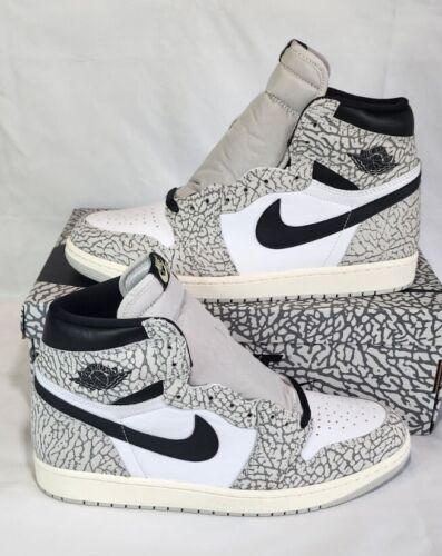 Air Jordan 1 Retro High OG White Cement Mens Size 12 Black White Grey Xtra Laces