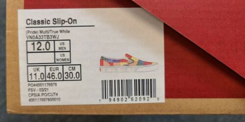 MENS SZ 12 - VANS Pride Classic Slip On LGBTQ+ Multicolor Rainbow Colorway NEW!