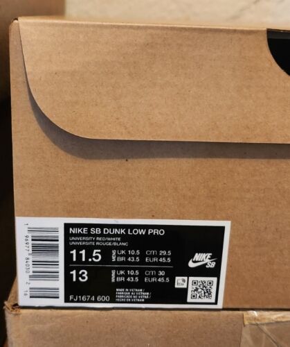Nike SB Dunk Low Pro University Red Gum | Mens Size 11.5 | Ships FAST NEW 2024