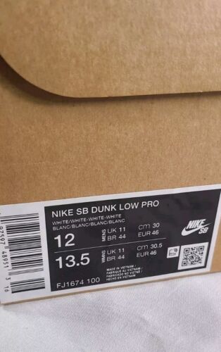 Nike SB Dunk Low Pro ISO Triple White | Mens Sz 12 | Orange Label NeW Skate Shoe