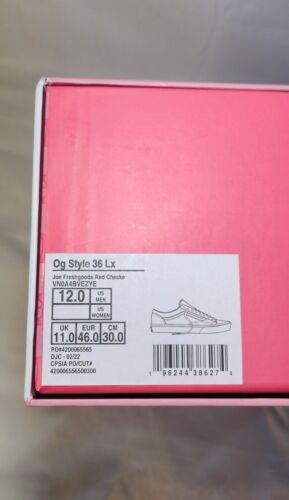 JFG Joe FreshGoods x VANS OG Style 36 Lx Red Honeymoon Mens Size 12 Checkerboard