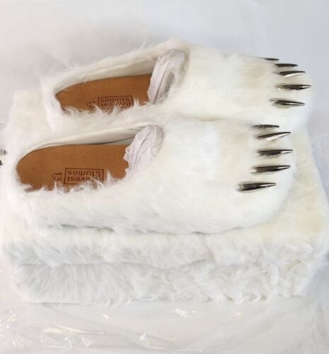 Bravest Studios White Bear Claw Mules | Mens Size 12 | Silver Claws Ships FAST