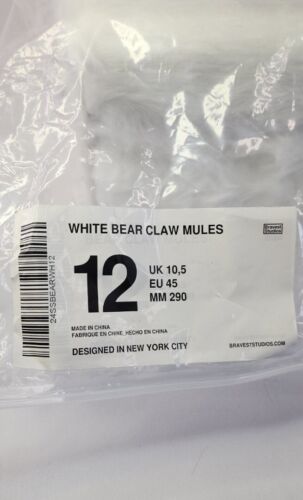 Bravest Studios White Bear Claw Mules | Mens Size 12 | Silver Claws Ships FAST