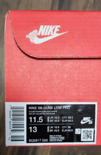 Nike SB Dunk Low Pro Court Purple | Mens 11.5 | Black White Purple Panda