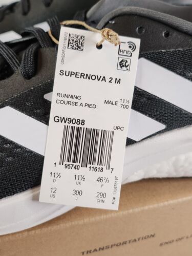 Adidas Supernova 2M - Mens Size 12 - Black & White Lightweight Running Shoes