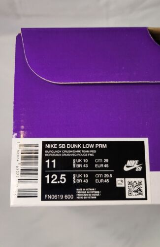 Nike SB Dunk Low PRM City of Love Burgundy Crush | Mens Size 11 | NEW!