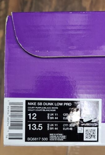 Nike SB Dunk Low Pro Court Purple | Mens 12 | Black White Purple Panda