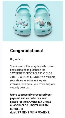 Crocs x Saweetie Icy Classic Clog Mens 7/ Women's 9 Special Jibbitz Bundle Pack