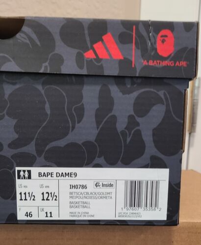 Bape x Dame 9 Adidas RED CAMO | Mens Sz 11.5 | 2024 Bathing Ape Basketball Shoes