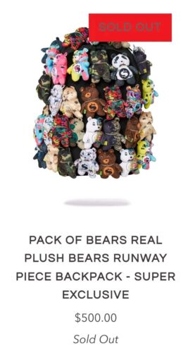 Sprayground Pack Of Real Plush Bears Runway Piece Backpack 40+ Bears SUPER RARE!