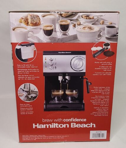 Hamilton Beach Espresso Machine 2-Cup + 15-Bar Pump+ Steam Control+ Milk Frother
