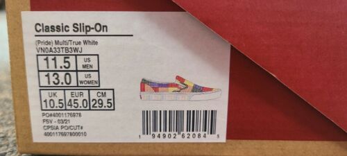 MENS SZ 11.5 - VANS Pride Classic Slip On LGBTQ+ Multicolor Rainbow Colorway