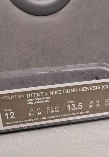Nike x RTFKT Dunk Low Genisis | Mens Size 12 | NEW DUNK GHOST EDITION Wolf Grey