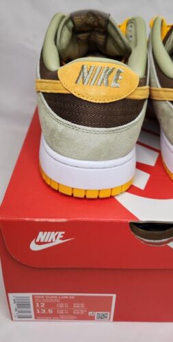 Nike Dunk Low SE | MENS SIZE 12 | Dusty Olive Pro Gold + Extra SB white Laces