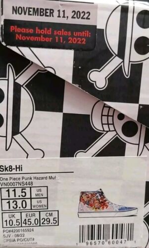 Vans x One Piece Sk8-Hi 'Punk Hazard' 360° Graphic | Size 11.5 | Monkey D. Luffy Zoro Usopp Franky Nami Sanji Robin