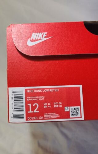 Nike Dunk Low Retro "Court Purple" | Mens Size 12 | White Purple Leather NEW