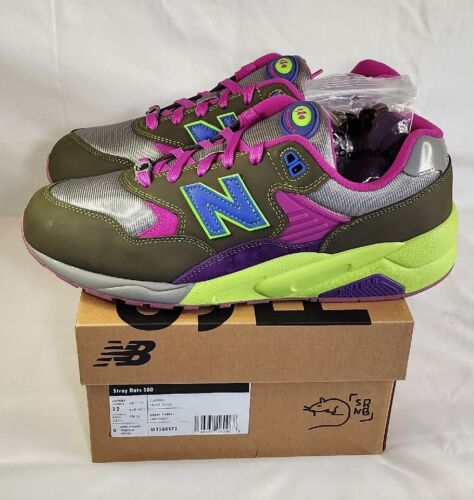 New Balance x Stray Rats 580 MENS SIZE 12 Dark Moss Cosmic Grape Pink Blue