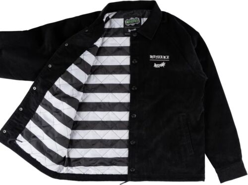 Welcome x Beetlejuice Sandworm Corduroy Black Coach Jacket Satin Lining - LARGE