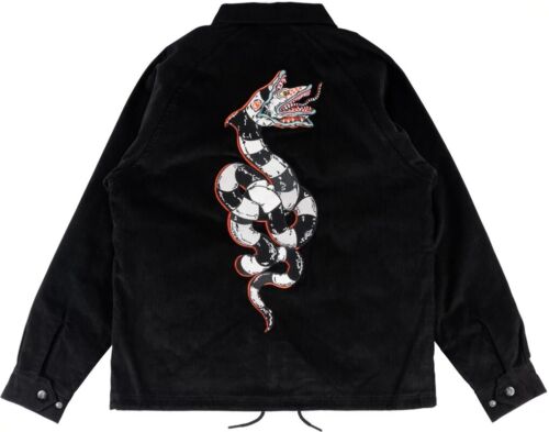 Welcome x Beetlejuice Sandworm Corduroy Black Coach Jacket Satin Lining - LARGE