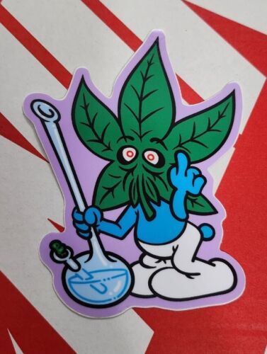 Strangelove 420 Smurf Smoking Bong Middle Finger Sticker Art Todd Bratrud NEW