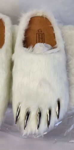 Bravest Studios White Bear Claw Mules | Mens Sz 13 | Silver Claws Brown Fur Box