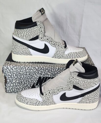 Air Jordan 1 Retro High OG White Cement Mens Size 12 Black White Grey Xtra Laces