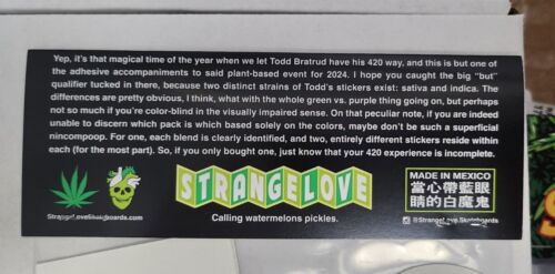 Strangelove 420 Skateboards Sean Cliver Series #20 Decal Stickers SATIVA BLEND