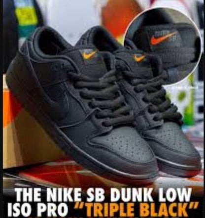 Nike SB Dunk Low Pro ISO Triple Black | Mens Sz 12 | Orange Label Skate Shoes 🔥