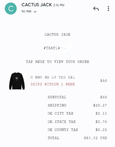 NIKE X Travis Scott Cactus Jack NRG LS Tee Black 2XL Houston TX Service Center