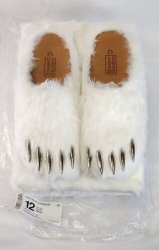 Bravest Studios White Bear Claw Mules | Mens Size 12 | Silver Claws Ships FAST
