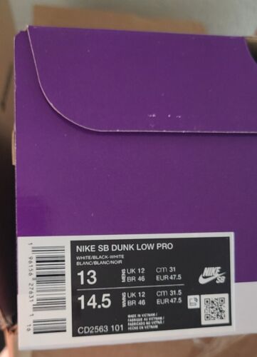 Nike SB Dunk Low Pro White Gum | Mens Size 13 | White Black Gum Pack SHIPS FAST