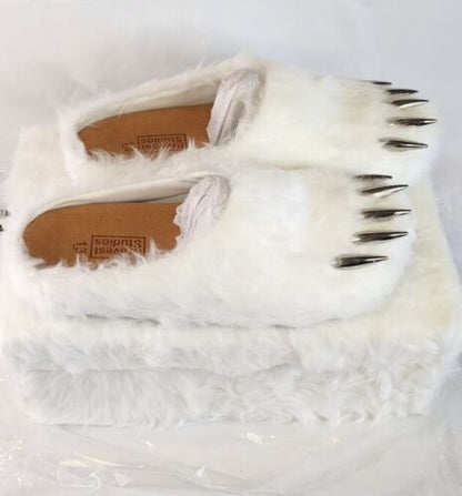 Bravest Studios White Bear Claw Mules | Mens Size 12 | Silver Claws Ships FAST