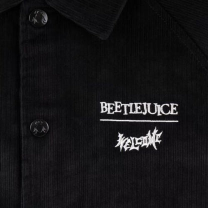 Welcome x Beetlejuice Sandworm Corduroy Black Coach Jacket Satin Lining - LARGE