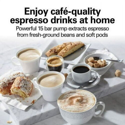 Hamilton Beach Espresso Machine 2-Cup + 15-Bar Pump+ Steam Control+ Milk Frother