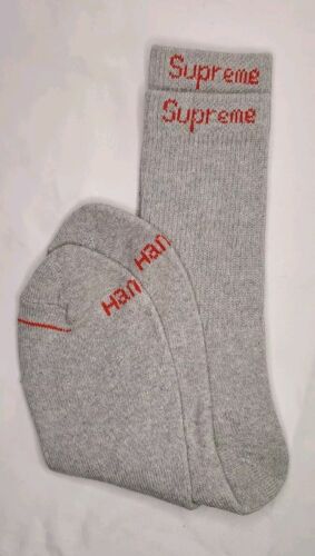 Supreme x Hanes GREY Crew Socks | 1x Single Pair | BRAND NEW! Ships FAST