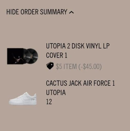 Nike Air Force 1 x Travis Scott Utopia Album -Mens Size 12- Low Top Triple White
