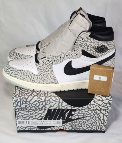 Air Jordan 1 Retro High OG White Cement Mens Size 12 Black White Grey Xtra Laces