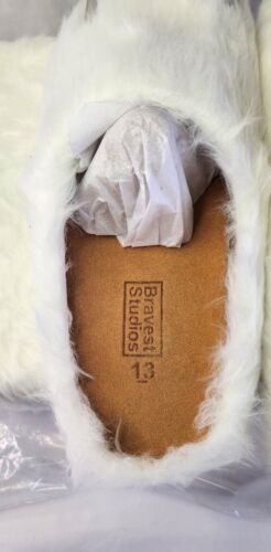 Bravest Studios White Bear Claw Mules | Mens Sz 13 | Silver Claws Brown Fur Box