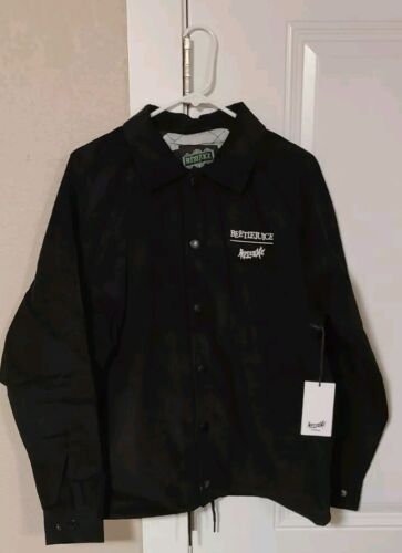 Welcome x Beetlejuice Sandworm Corduroy Black Coach Jacket Satin Lining - LARGE