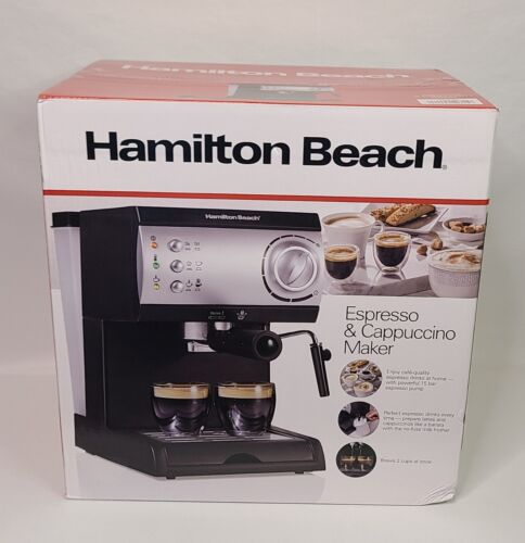 Hamilton Beach Espresso Machine 2-Cup + 15-Bar Pump+ Steam Control+ Milk Frother