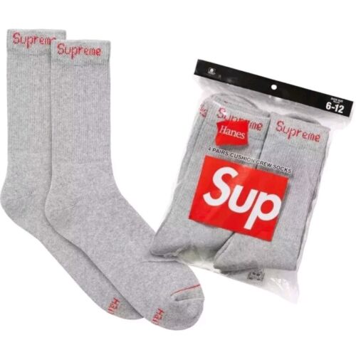 Supreme x Hanes GREY Crew Socks | 1x Single Pair | BRAND NEW! Ships FAST