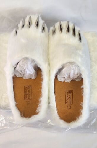 Bravest Studios White Bear Claw Mules | Mens Sz 13 | Silver Claws Brown Fur Box